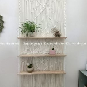 Kệ treo tường kết hợp macrame trang trí phòng khách, trang trí phòng đọc sách,decor quán cafe, trang trí hometay