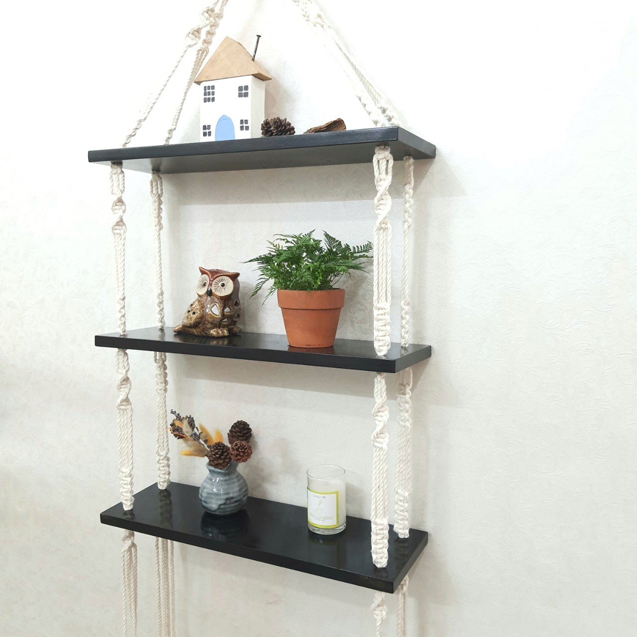 Kệ Gỗ Treo Tường Macrame- 3 Tầng