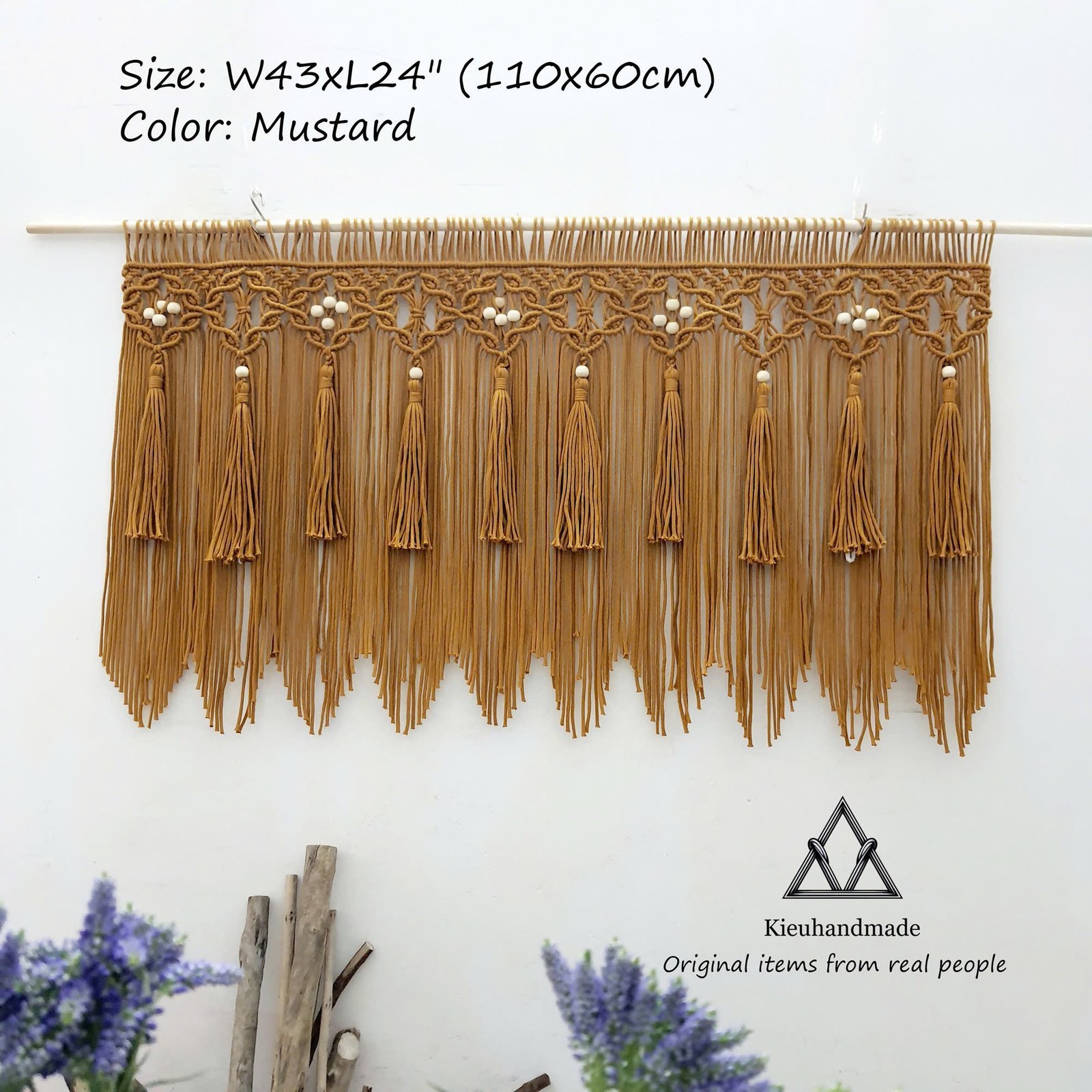 Rèm cửa sổ Macrame kết hợp hạt gỗ