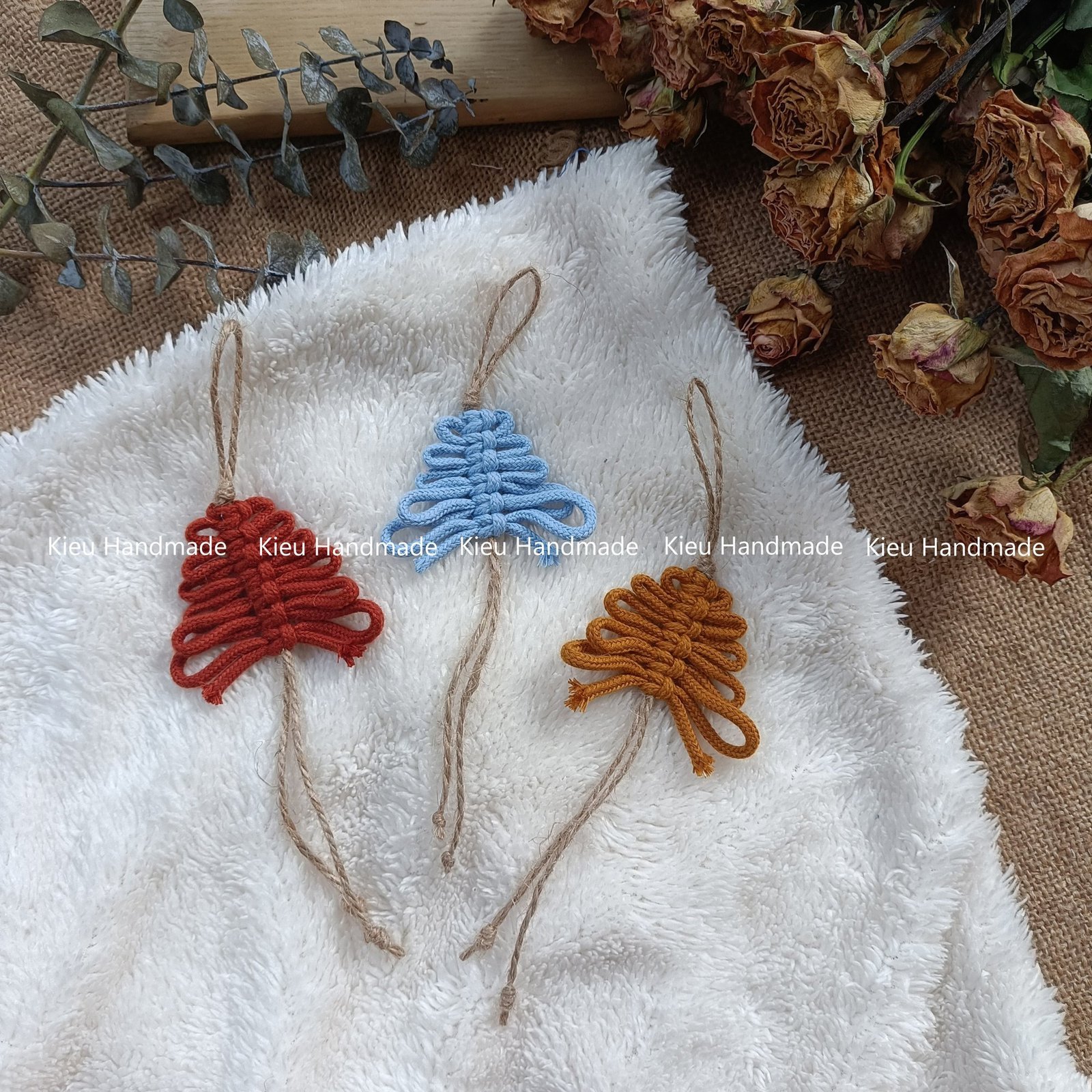Cây thông macrame mini trang trí noel.Móc khoá macrame hình cây thông,quà tặng noel - Ảnh 5