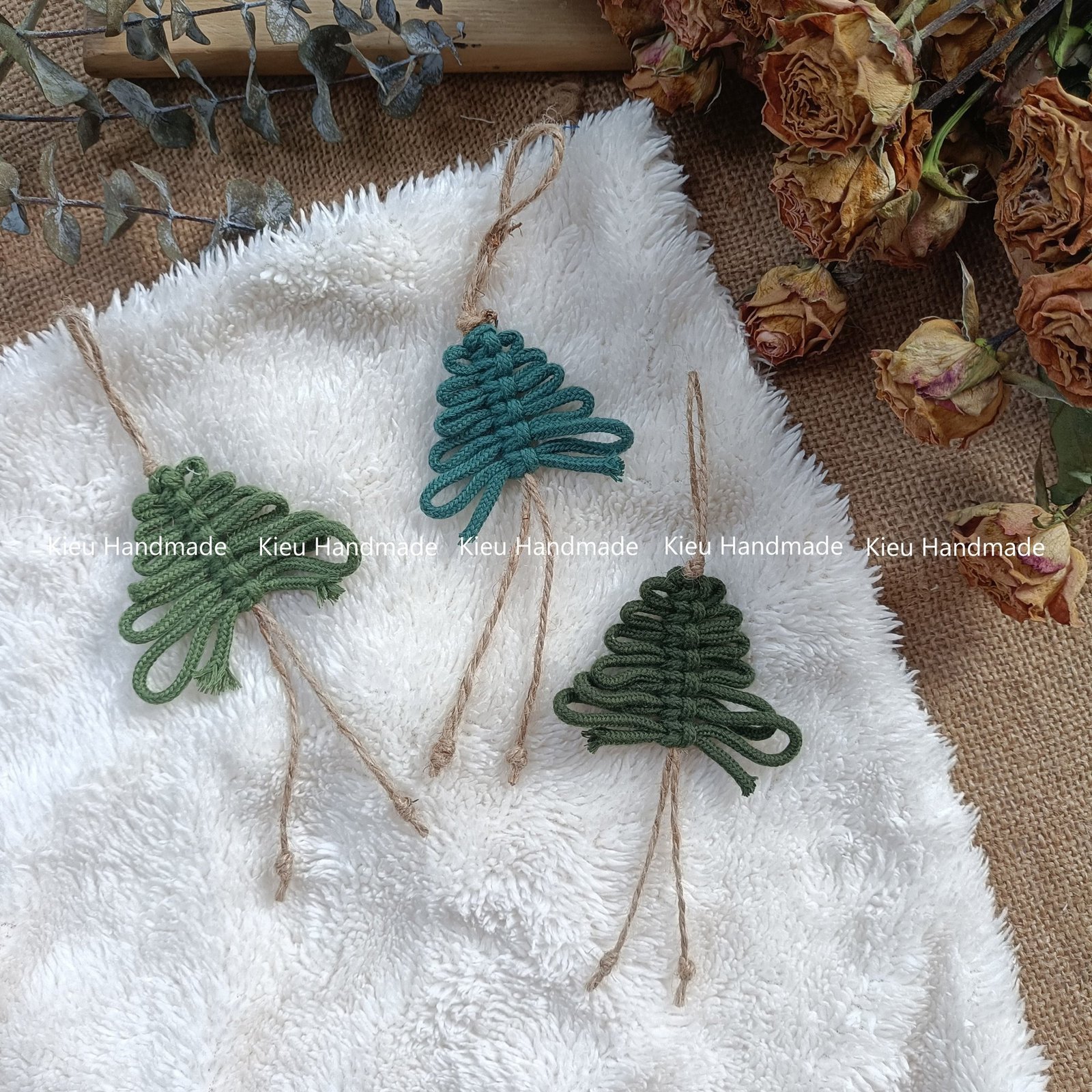 Cây thông macrame mini trang trí noel.Móc khoá macrame hình cây thông,quà tặng noel - Ảnh 4