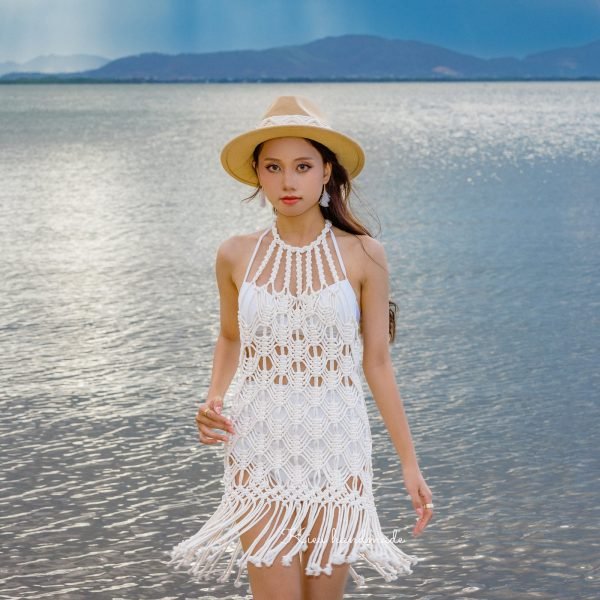Đầm thắt dây macrame ngắn dự tiệc bãi biển 2023 - Ảnh 5