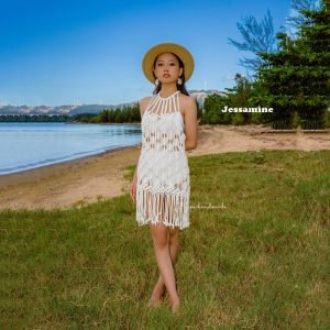 Đầm thắt dây macrame ngắn dự tiệc bãi biển 2023