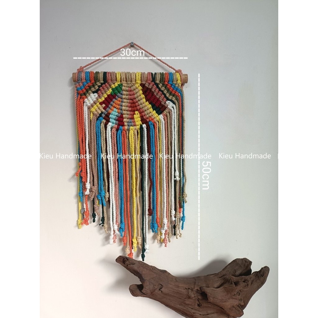 Mành macrame treo tường nhiều màu boho - Ảnh 5