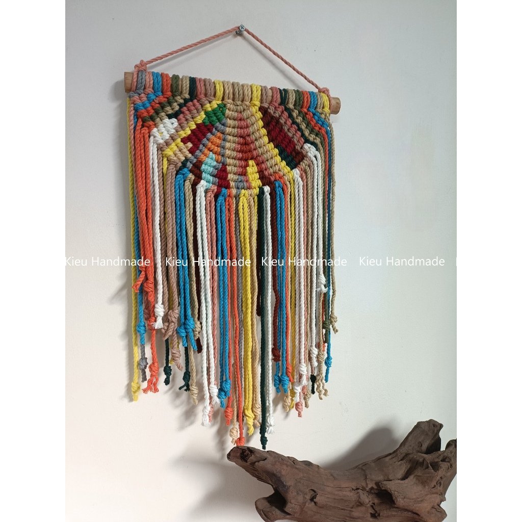 Mành macrame treo tường nhiều màu boho - Ảnh 4
